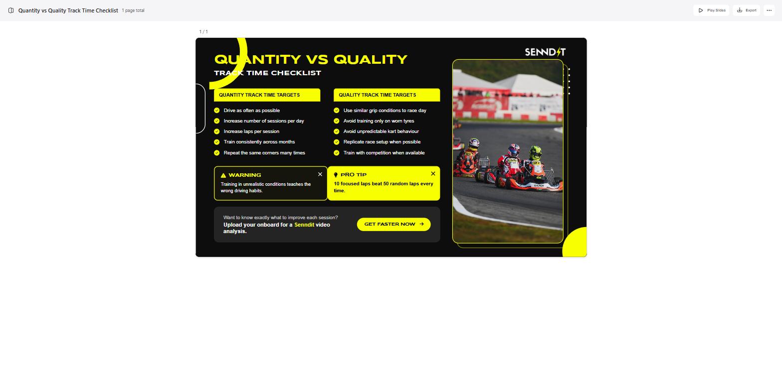 Quantity vs Quality Track Time Checklist