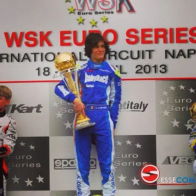 Alessio Lorandi with a trophy at the WSK Euro Series in Naples